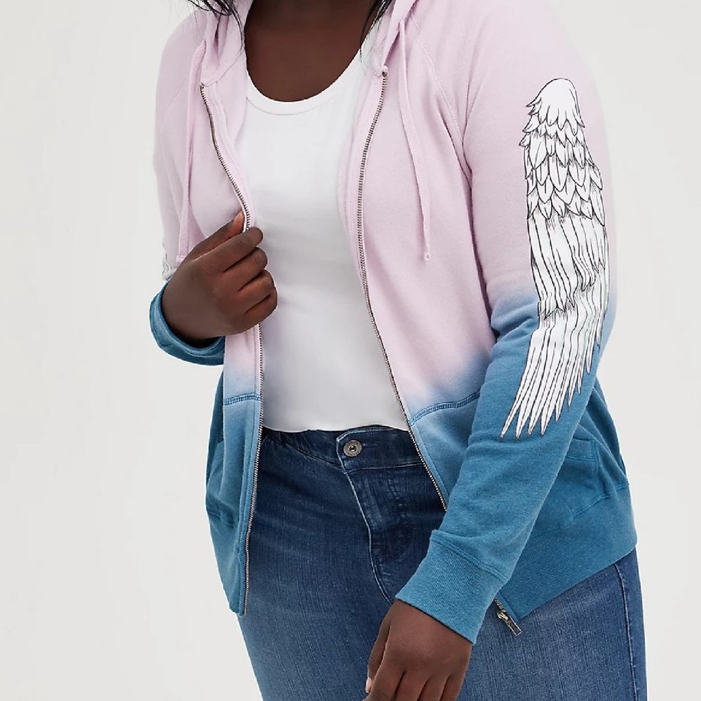 NWT TORRID ZIP-UP HOODIE - COZY FLEECE WINGS DIP DYE ORCHID